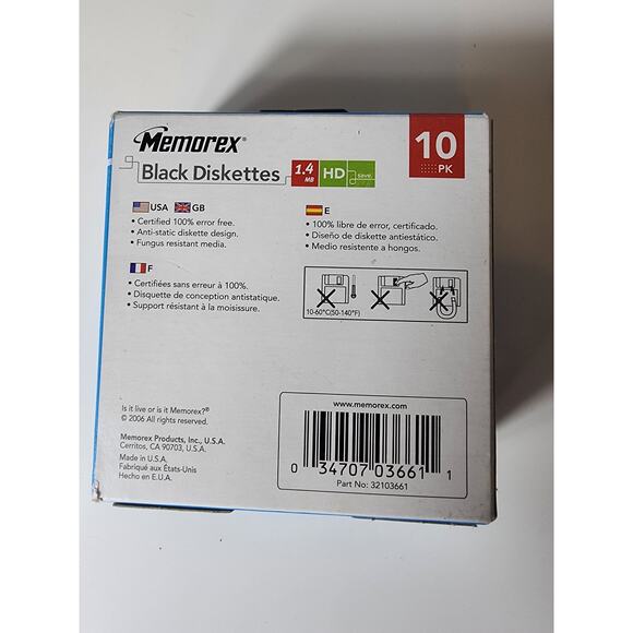MEMOREX Formatted 3.5" Computer Floppy Diskettes HD 1.4MB set of 10 Sealed Pack - Picture 2 of 7